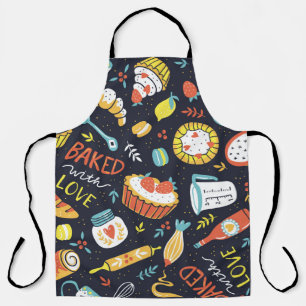 Retro bakkerij, stippen, bloemenelementen. schort