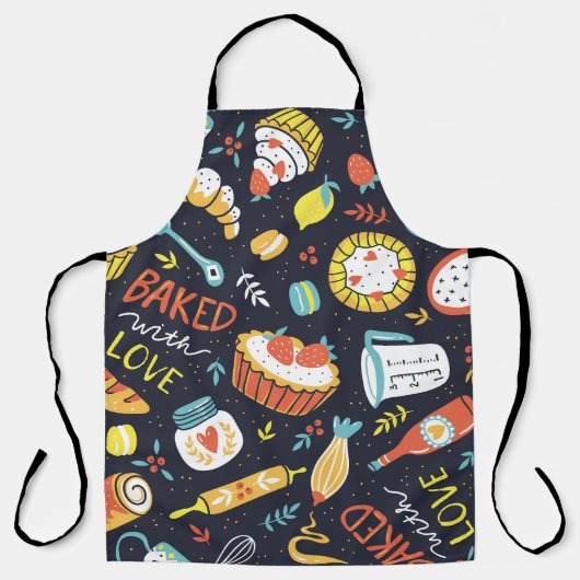 Retro bakkerij, stippen, bloemenelementen. schort (Voorkant)
