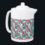 retro-baksteenpatroon theepot<br><div class="desc">Speel op het oude geometrische rechthoekige baksteenpatroon uit de jaren zestig met de populaire kleuren van vandaag in gedempte greens en baksteen - Stijlvol en trendy, voor die volledig chique look</div>
