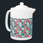retro-baksteenpatroon theepot<br><div class="desc">Speel op het oude geometrische rechthoekige baksteenpatroon uit de jaren zestig met de populaire kleuren van vandaag in gedempte greens en baksteen - Stijlvol en trendy,  voor die volledig chique look</div>