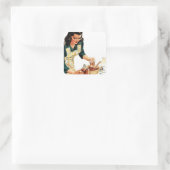 Retro  bakvrouw vierkante sticker (Tas)