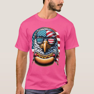 Retro Bald Eagle Hotdog Amerikaanse vlag 4 juli T-shirt
