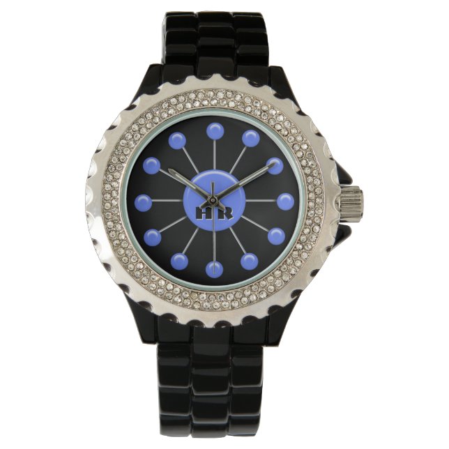 Retro Ball Klok Gezicht - Periwinkle (Monogram) Horloge (Voorkant)