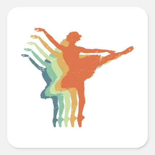 Retro Ballerina Dancer Womens Ballet Lover Gift Vierkante Sticker (Voorkant)