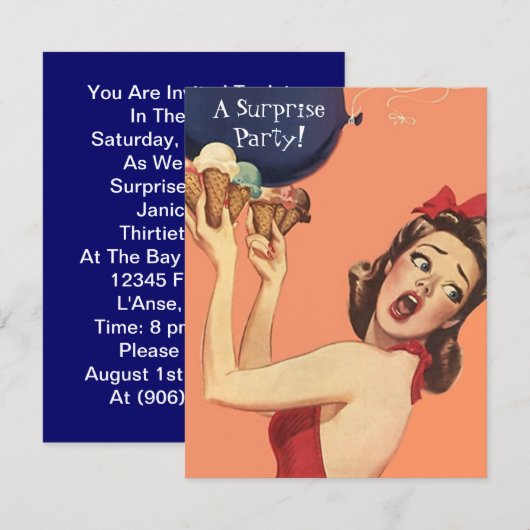 Retro ballon gal van de Uitnodigingen van de (Voorkant / Achterkant)