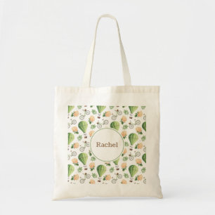 Retro ballonfiets roze gepersonaliseerde boodschap tote bag