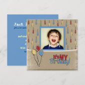 Retro ballonnen jongen foto verjaardag uitnodiging (Voorkant / Achterkant)