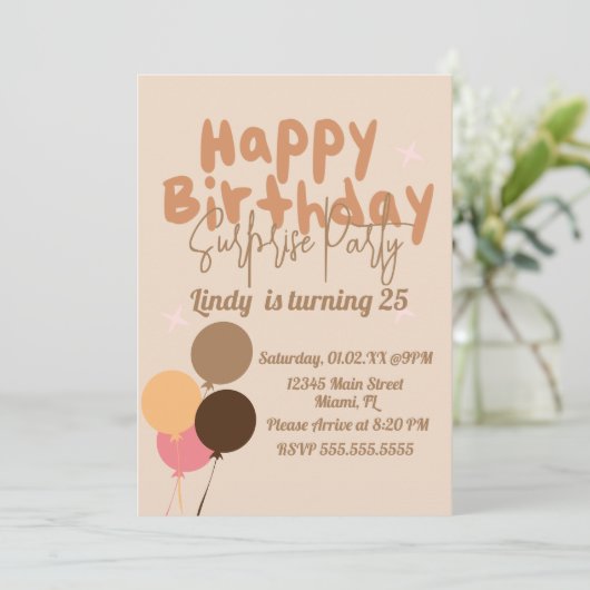 Retro Balloons Happy Birthday Surprise Party Kaart (Staand voorkant)