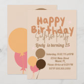 Retro Balloons Happy Birthday Surprise Party Kaart (Voorkant / Achterkant)