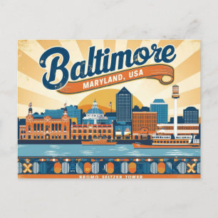Retro Baltimore, Marylan, Verenigde Staten Vintage Briefkaart