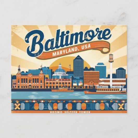 Retro Baltimore, Marylan, Verenigde Staten Vintage Briefkaart (Voorkant)
