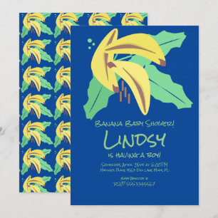 Retro Banaan Blauwe Jongen Baby Shower Uitnodiging