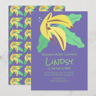 Retro Banaan Paarse Baby Shower Uitnodiging