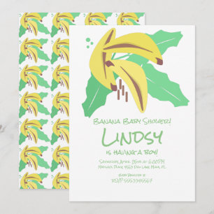 Retro Banana Yellow Baby shower Kraft Invitation Kaart