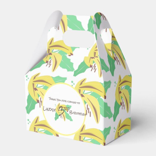 Retro Banana Yellow Turning Three Birthday Bedankdoosjes (Voorkant Zijde)