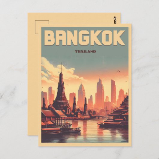 Retro Bangkok skyline - Thailand reisgeschenken Briefkaart (Voorkant / Achterkant)