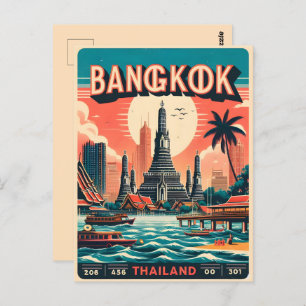 Retro Bangkok skyline - Thailand reisgeschenken Briefkaart