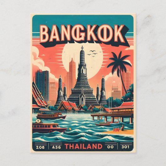 Retro Bangkok skyline - Thailand reisgeschenken Briefkaart (Voorkant)