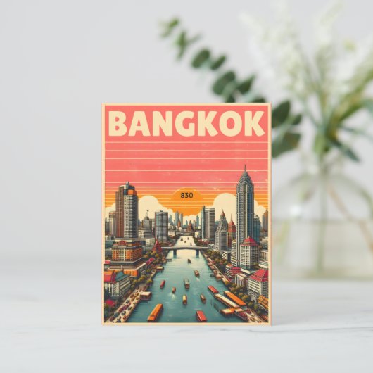 Retro Bangkok skyline - Thailand reisgeschenken Briefkaart (Staand voorkant)