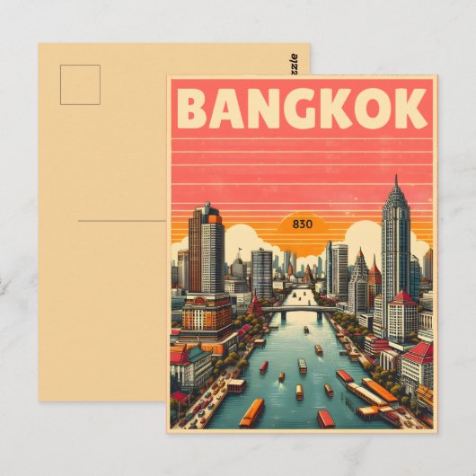 Retro Bangkok skyline - Thailand reisgeschenken Briefkaart (Voorkant / Achterkant)