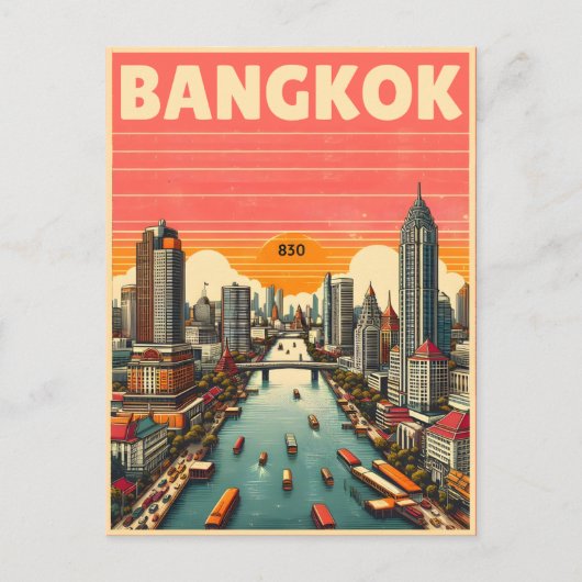 Retro Bangkok skyline - Thailand reisgeschenken Briefkaart (Voorkant)