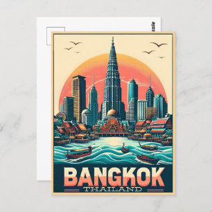 Retro Bangkok skyline - Thailand reisgeschenken Briefkaart