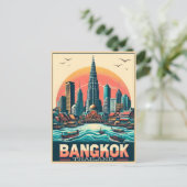 Retro Bangkok skyline - Thailand reisgeschenken Briefkaart (Staand voorkant)