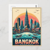 Retro Bangkok skyline - Thailand reisgeschenken Briefkaart (Voorkant / Achterkant)