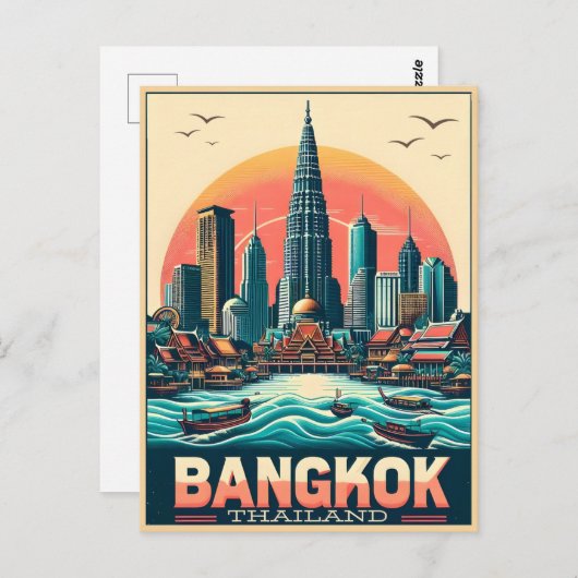 Retro Bangkok skyline - Thailand reisgeschenken Briefkaart (Voorkant / Achterkant)