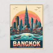 Retro Bangkok skyline - Thailand reisgeschenken Briefkaart (Voorkant)