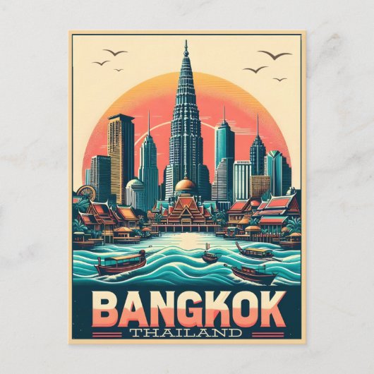 Retro Bangkok skyline - Thailand reisgeschenken Briefkaart (Voorkant)