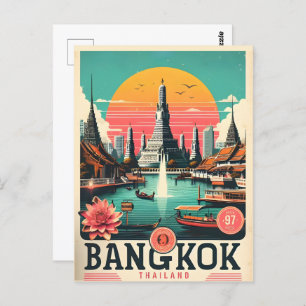 Retro Bangkok skyline - Thailand reisgeschenken Briefkaart