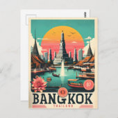 Retro Bangkok skyline - Thailand reisgeschenken Briefkaart (Voorkant / Achterkant)