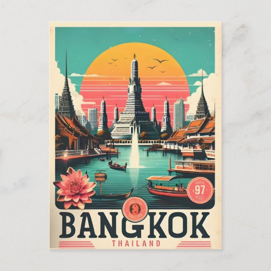 Retro Bangkok skyline - Thailand reisgeschenken Briefkaart (Voorkant)