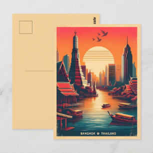 Retro Bangkok skyline - Thailand reisgeschenken Briefkaart