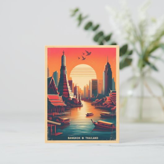 Retro Bangkok skyline - Thailand reisgeschenken Briefkaart (Staand voorkant)