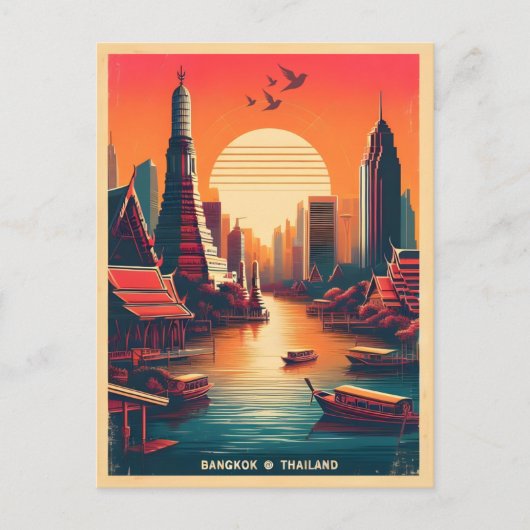 Retro Bangkok skyline - Thailand reisgeschenken Briefkaart (Voorkant)