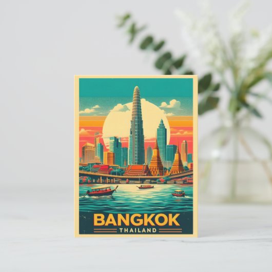 Retro Bangkok skyline - Thailand reisgeschenken Briefkaart (Staand voorkant)