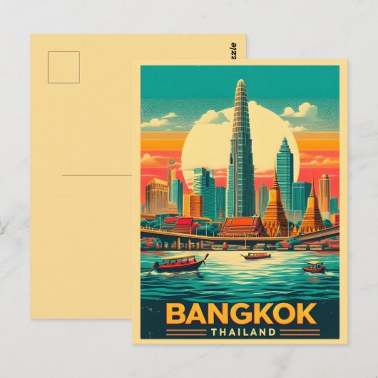 Retro Bangkok skyline - Thailand reisgeschenken Briefkaart (Voorkant / Achterkant)