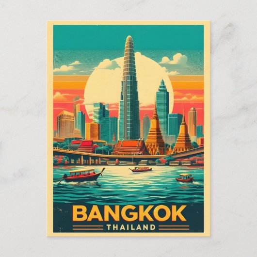 Retro Bangkok skyline - Thailand reisgeschenken Briefkaart (Voorkant)