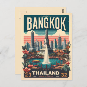 Retro Bangkok skyline - Thailand reisgeschenken Briefkaart
