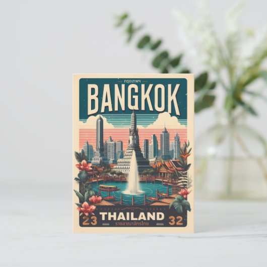 Retro Bangkok skyline - Thailand reisgeschenken Briefkaart (Staand voorkant)