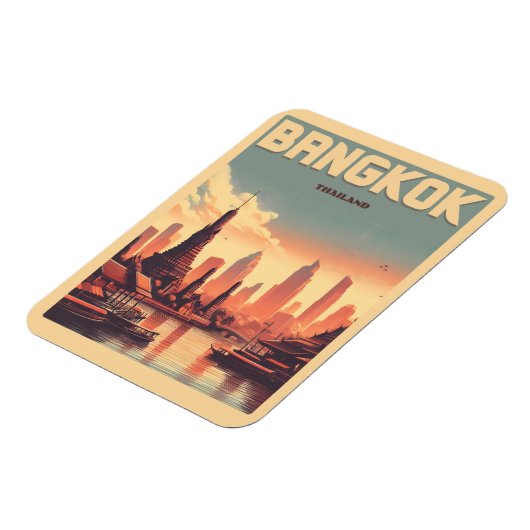 Retro Bangkok skyline - Thailand reisgeschenken Magneet (Linkerzijde)
