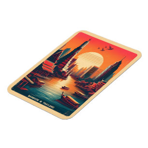 Retro Bangkok skyline - Thailand reisgeschenken Magneet