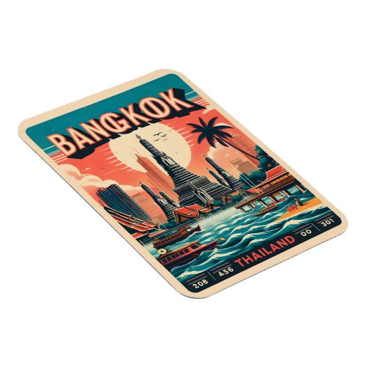 Retro Bangkok skyline - Thailand reisgeschenken Magneet (Rechterzijde)