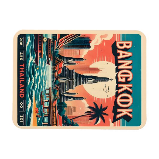 Retro Bangkok skyline - Thailand reisgeschenken Magneet (Horizontaal)