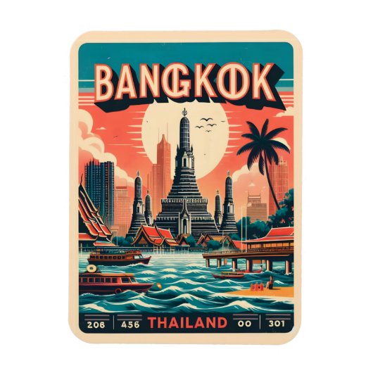 Retro Bangkok skyline - Thailand reisgeschenken Magneet (Verticaal)