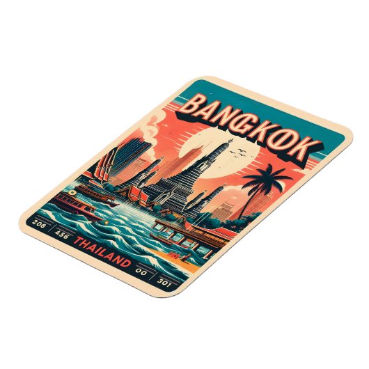 Retro Bangkok skyline - Thailand reisgeschenken Magneet (Linkerzijde)