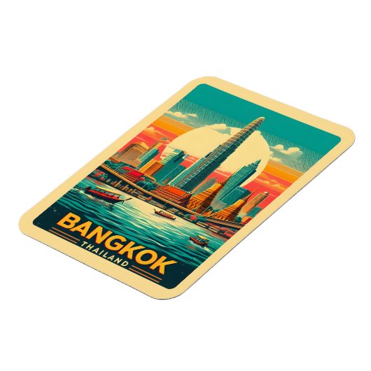 Retro Bangkok skyline - Thailand reisgeschenken Magneet (Linkerzijde)