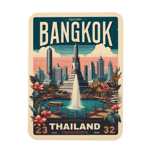 Retro Bangkok skyline - Thailand reisgeschenken Magneet (Verticaal)